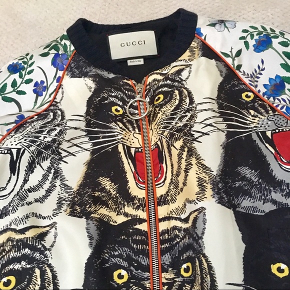 Gucci - Appliquéd Printed Silk-twill Bomber - Picture 2 of 5